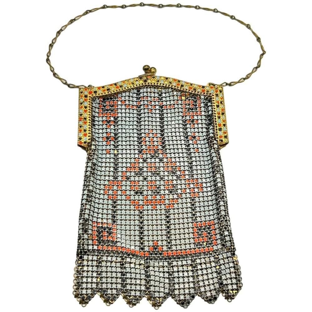 Vintage Mesh Flapper Purse Whiting & Davis Co Metal Chainmail Bag Fringe Design